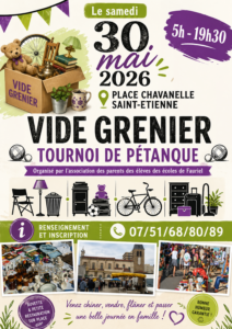 Vide grenier/tournoi de pétanque – Saint-Étienne (42) – 30/05/2026